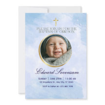 Baptême de bébé garçon Editable Blue Cloud 
