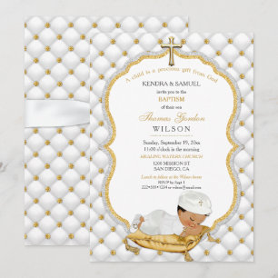 Invitation Baptême de bébé garçon ethnique Croix en or
