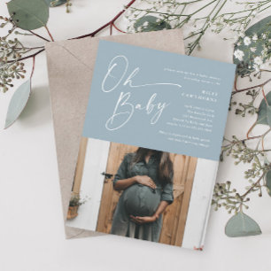 Invitation Baptême de bébé garçon photo Bleu Poussiéreux Écri