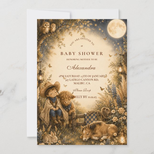 Invitation Baptême de bébé garçon Western Boho (Devant)