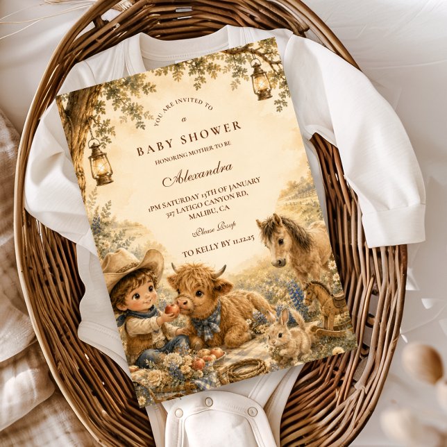 Invitation Baptême de bébé garçon Western Boho intemporel (Créateur téléchargé)