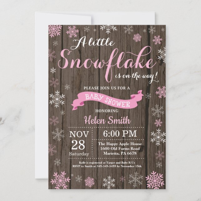 Invitation Baptême de bébé hivernal rustique Flocon de neige  (Devant)