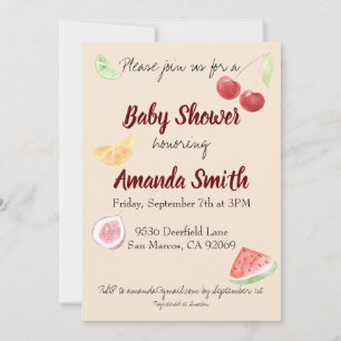 Invitation Baptême de Bébé Moderne de Fruits Aquarelle Genre