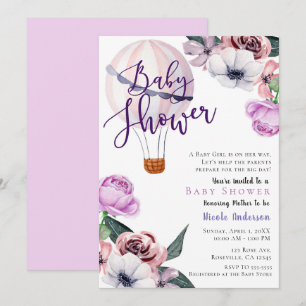 Invitation Baptême de bébé montgolfière à air chaud floral la