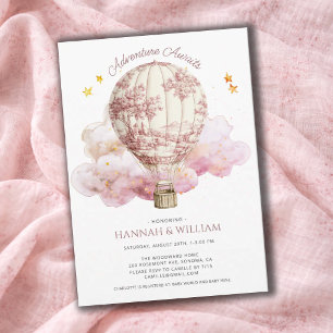 Invitation Baptême de bébé Montgolfière Rose Toile