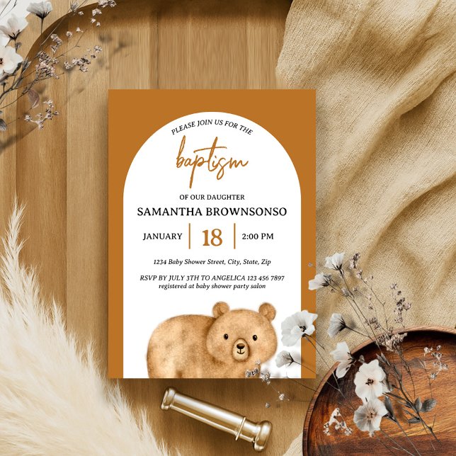 Invitation Baptême de bébé ours en terre cuite (Créateur téléchargé)