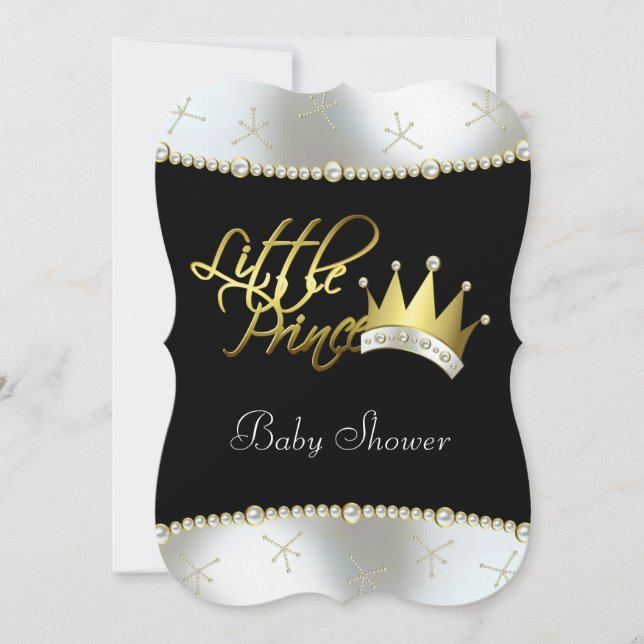 Invitation Baptême de bébé Petit Prince élégant noir et or (Devant)