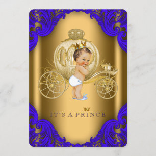 Invitation Baptême de bébé prince au bleu royal et or