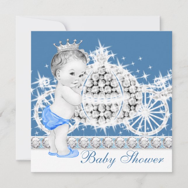 Invitation Baptême de bébé prince élégant bleu et gris (Devant)