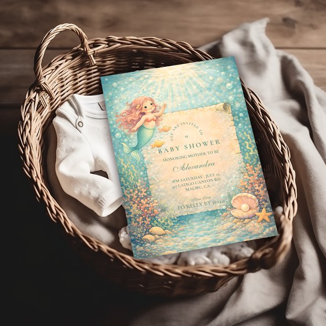 Invitation Baptême de Bébé Récif de Sirène Ensoleillé (Créateur téléchargé)