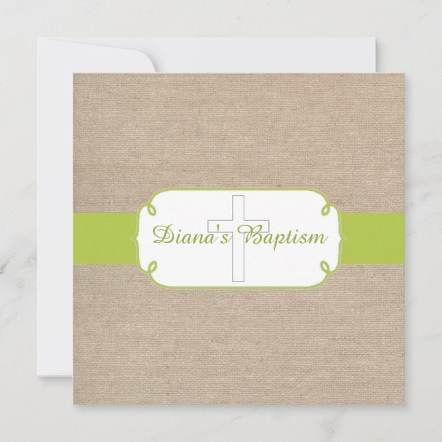 Invitation Baptême de bécasme jaune vert et beige (Devant)