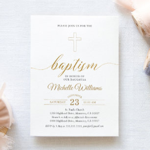Invitation Baptême de calligraphie couleur or