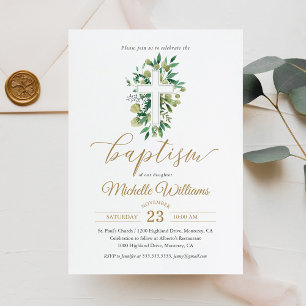 Invitation Baptême de calligraphie de couleur or verdure