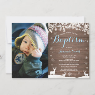 Invitation Baptême de cerfs d'hiver rustique Boy Photo Invita