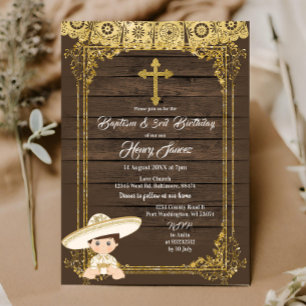 Invitation Baptême de Charro mexicain blanc et or & 3ème anni