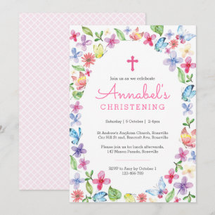 Invitation Baptême de Christening Papillon floral