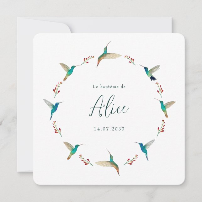 Invitation Baptême de Colibri français (Devant)