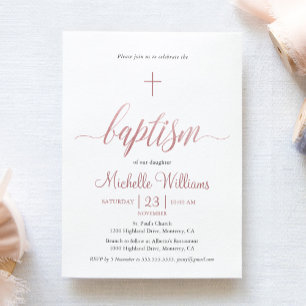 Invitation Baptême de couleur or rose