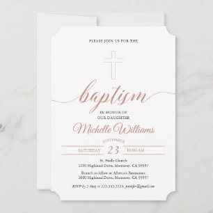 Invitation Baptême de couleur or rose