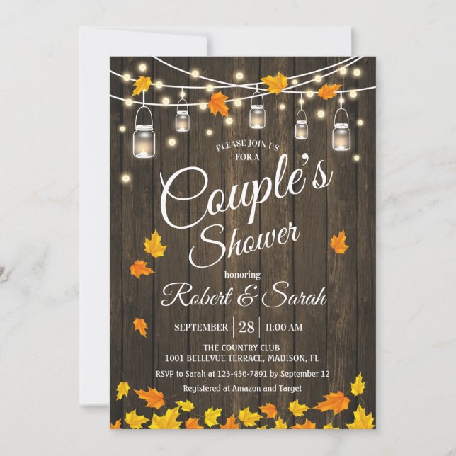 Invitation Baptême de Couple aux Feuilles de Bois Rustique (Devant)