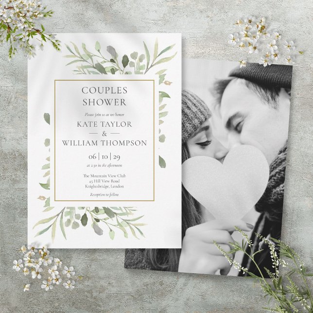 Invitation Baptême de Couple Photo de Feuillage de Verdure (Greenery Foliage Photo Couples Shower Invitation)