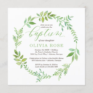 Invitation Baptême de couronne verte, BOHO