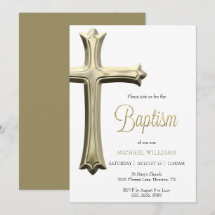 Invitation Baptême de croix d'or classique