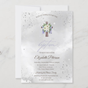 Invitation Baptême de croix florale