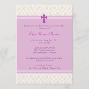 Invitation Baptême de damassé/invitation roses de baptême