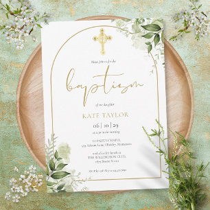 Invitation Baptême de feuillage floral de verdure d'arche élé