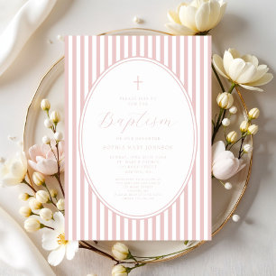 Invitation Baptême de fille au script rose élégant
