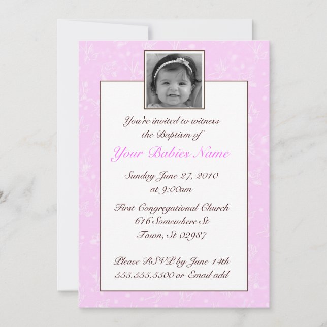 Invitation Baptême de fille / Christening (Devant)