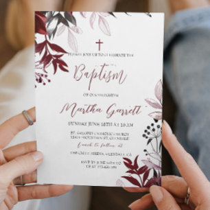 Invitation Baptême de fille de Bourgogne moderne et simple