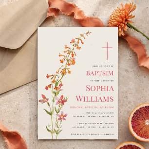 Invitation Baptême de fille Fleurs aquarelle Fleurs sauvages