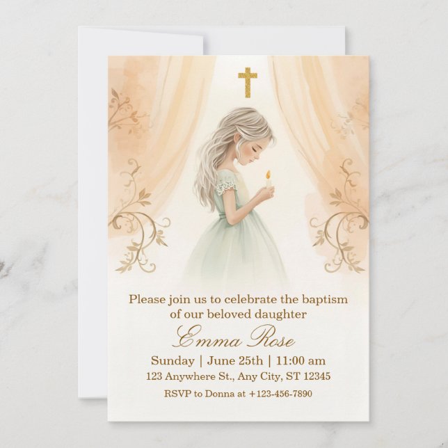 Invitation Baptême de fille personnalisé (Devant)