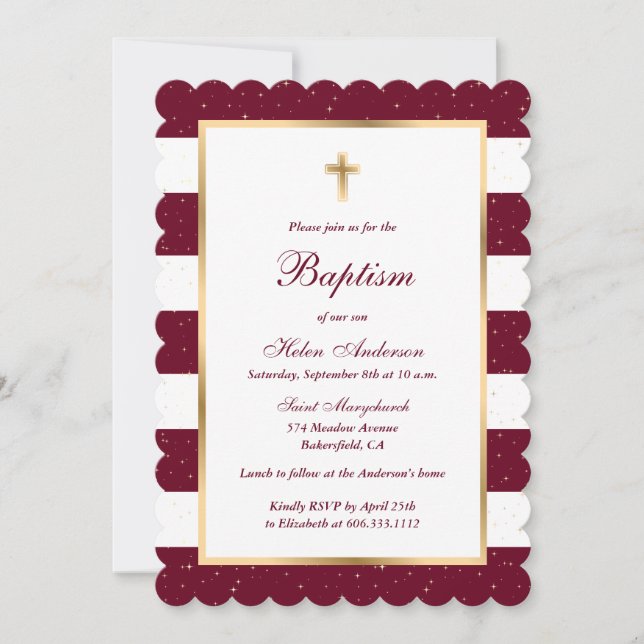 Invitation Baptême de fille rayée de la Croix Rouge Bourgogne (Devant)