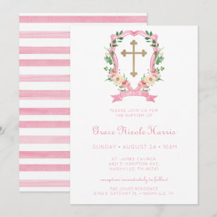Invitation Baptême de fille rose