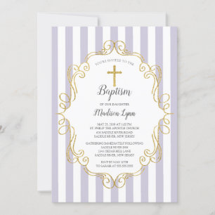 Invitation Baptême de filles de cadre de lavande et d'or