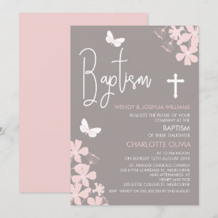 Invitation Baptême De Filles Florales Et Papillons