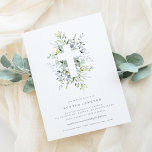 Invitation Baptême de fleurs bleues Dusty<br><div class="desc">Ce design présente de belles fleurs peintes à la main bleu et blanc.</div>