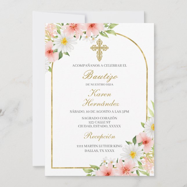 Invitation Baptême de fleurs de printemps espagnol (Devant)
