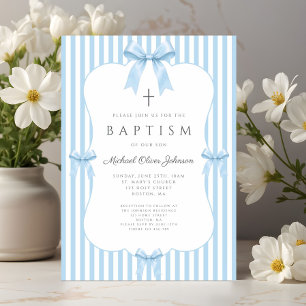 Invitation Baptême de garçon au nœud bleu Coquette élégant