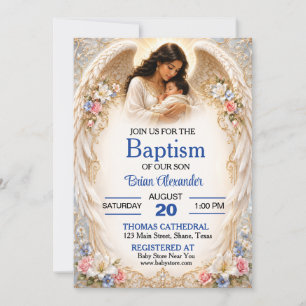 Invitation Baptême de garçon avec un bel ange