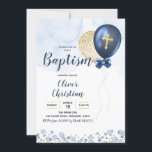 Invitation Baptême de garçon Bleu et Ballons d'or<br><div class="desc">Invitation Baptême de garçon Bleu et Ballons d'or de la Marine</div>