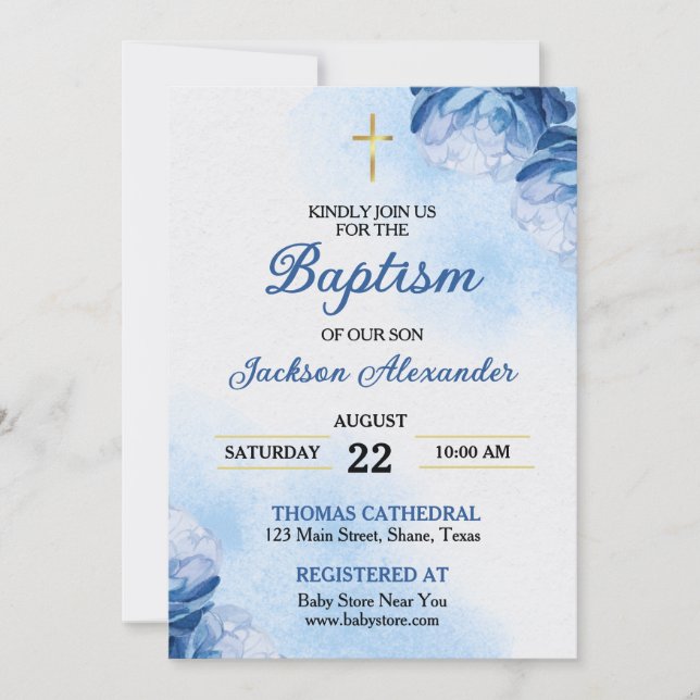 Invitation Baptême de garçon chrétien (Devant)