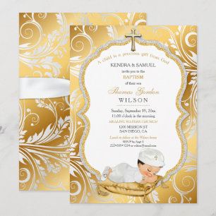 Invitation Baptême de garçon Christening Croix en or