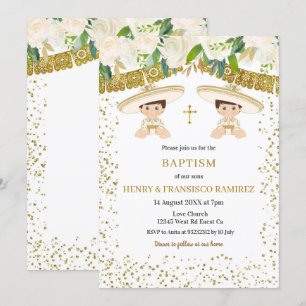 Invitation Baptême de garçon de la Fiesta Gold de Flore Twin