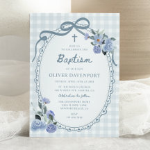 Baptême de garçon floral bleu poussiéreux à carrea