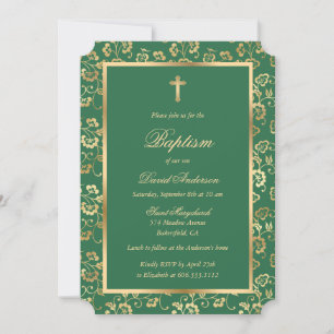 Invitation Baptême de Garçon Floral Vert Moderne
