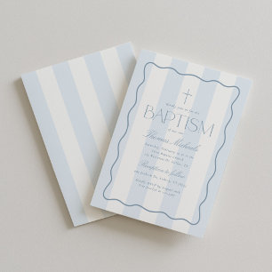 Invitation Baptême de garçon moderne rayé